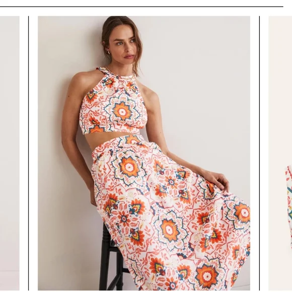 Boden Orange and Cream Floral Crop Top - Picture 8 of 14